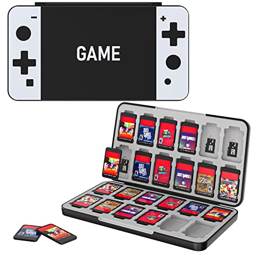 MoKo Switch Spiel Aufbewahrungsbox Kompatibel mit Nintendo Switch OLED Modell/Switch/Switch Lite, 24 in 1 Game Card Genrics Speicherkarten Spiele Tasche Organizer für Switch Spielkarte - Schwarz/Weiß von MoKo