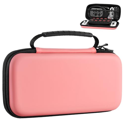 MoKo Switch Tasche für Nintendo Switch/Switch OLED, Switch Case Tragetasche Schutz Hartschale Aufbewahrungstasche, Nintendo Switch Zubehör Hülle, Koralle von MoKo