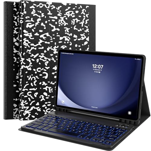 MoKo Tablet Hülle mit Tastatur für Samsung Galaxy Tab A9+ 11 Inch 2023 Model mit S Pen Holder & Touchpad, Abnehmbare Bluetooth Tastatur, Schwarz, Schwarzes Notizbuch von MoKo