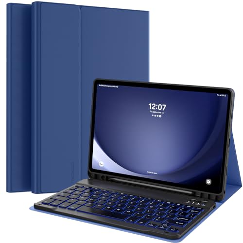 MoKo Tablet Hülle mit Tastatur für Samsung Galaxy Tab A9 Plus / A9+ 11 Inch 2023 mit S Pen Holder & Touchpad, Abnehmbare Bluetooth Tastatur (QWERTY), Marineblau von MoKo