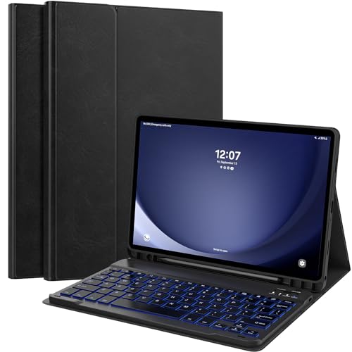 MoKo Tablet Hülle mit Tastatur für Samsung Galaxy Tab A9 Plus / A9+ 11 Inch 2023 mit S Pen Holder & Touchpad, Abnehmbare Bluetooth Tastatur (QWERTY), Schwarz von MoKo