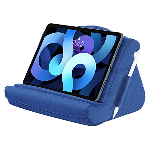 MoKo Tablet Kissn Ständer, Tablet Kissenhalter, 4,7-12,9" Tablet Ständer mit Tasche & Stiftring für iPad 10.2 2022, iPad Pro 11/12.9 2022,iPad Air 5 4 3/iPad Pro/iPhone, Samsung Tab, Buchen - Blau von MoKo