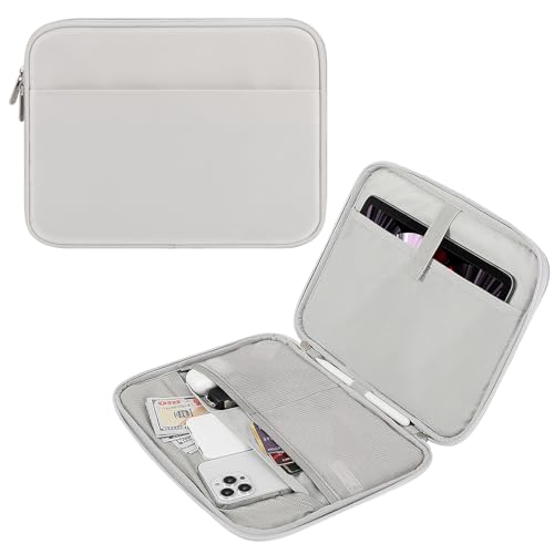 MoKo Tablet Tasche Kompatible mit iPad Air 5/4th 10.9, iPad Pro 11 Inch, iPad 9/8/7th 10.2, 9-11 Zoll Wasserdicht Tablet Schutzhülle mit Mehrere Fächer aus Polyester, Grau/Weiß von MoKo
