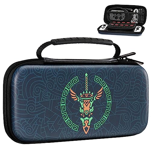 MoKo Tasche für Nintendo Switch OLED/Nintendo Switch, Tragetasche Reise Rundum Schutz Hartschalen Aufbewahrungstasche für Zelda Tears of The Kingdom & Nintendo Switch Zubehör Hülle Case, Zelda Blau von MoKo