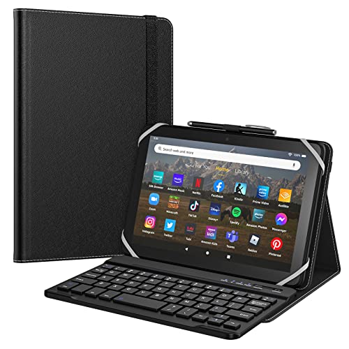 MoKo Tastatur Hülle Kompatibel mit 7", 7,9", 8" iPad Mini/Samsung Galaxy Tab A/Huawei Tablet, Universal Keyboard Hülle mit Abnehmbar Kabellos Tastatur PU Tablet Schutzhülle, Schwarz von MoKo
