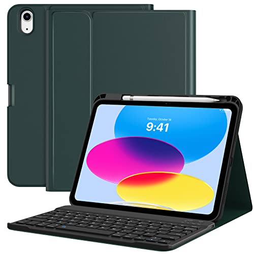 MoKo Tastatur Hülle für iPad 10. Generation 2022, iPad 10,9 Magnetische Tablethülle mit Abnehmbar QWERTY Layout Bluetooth Keyboard und Stifthalter Tablet Case, Mitternachtsgrün von MoKo