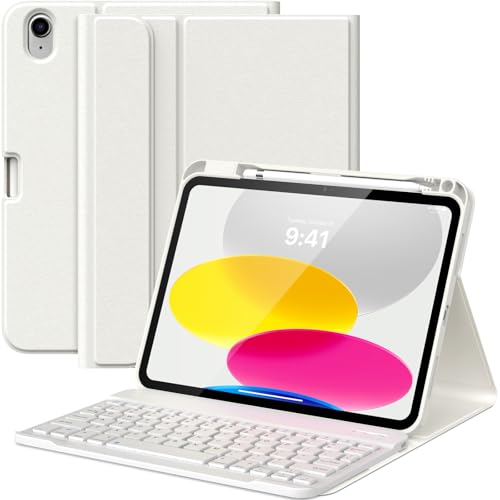 MoKo für iPad (A16) 11. Generation Hülle mit Tastatur 11 Zoll 2025, iPad 10. Generation 10,9 Zoll Tastatur Hülle mit Stifthalter, Mehrwinkel Abnehmbare Bluetooth Tastatur, Weiß von MoKo