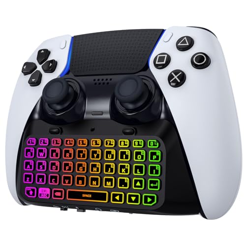 MoKo Tastatur mit RGB Hinterlicht für PS5 Dualsense Edge Controller, Kabellos Mini Gamepad Chatpad mit Verbessert Integriert Lautsprecher & 3,5 mm Audiobuchse für Playstation Edge Controller-Zubehör von MoKo