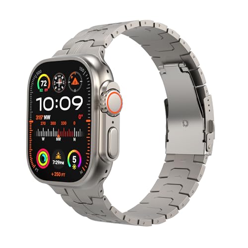 MoKo Titan Armband Kompatibel mit Apple Watch Ultra 2 49mm 45mm 44mm 42mm, Metall Armband mit Faltschließe für iWatch Ultra SE Series 9 8 7 6 5 4 3 2 1 Ersatzarmband Uhrenarmband für Herren, Titangrau von MoKo