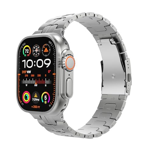 MoKo Titan Armband Kompatibel mit Apple Watch Ultra 2 49mm 45mm 44mm 42mm, Metall Armband mit Faltschließe für iWatch Ultra SE Series 9 8 7 6 5 4 3 2 1 Ersatzarmband Uhrenarmband für Herren, Silber von MoKo