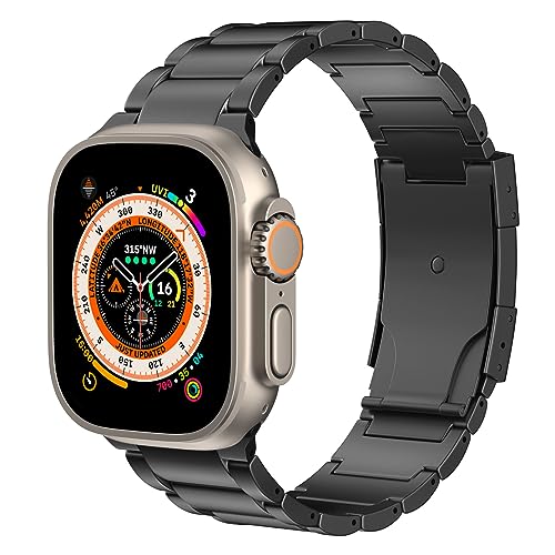 MoKo Titan Armband Kompatibel mit Apple Watch Ultra 2 49mm 45mm 44mm 42mm, Metall Ersatzarmband Uhrenarmband mit Doppeldruckknopfschließe für iWatch Ultra SE 2 SE Series 9 8 7 6 5 4 3 2 1, Schwarz von MoKo