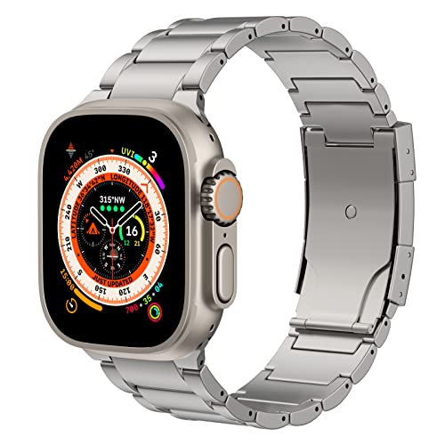 MoKo Titan Armband Kompatibel mit Apple Watch Ultra 2 49mm 45mm 44mm 42mm, Metall Ersatzarmband Uhrenarmband mit Doppeldruckknopfschließe für iWatch Ultra SE 2 SE Series 9 8 7 6 5 4 3 2 1, Silber von MoKo