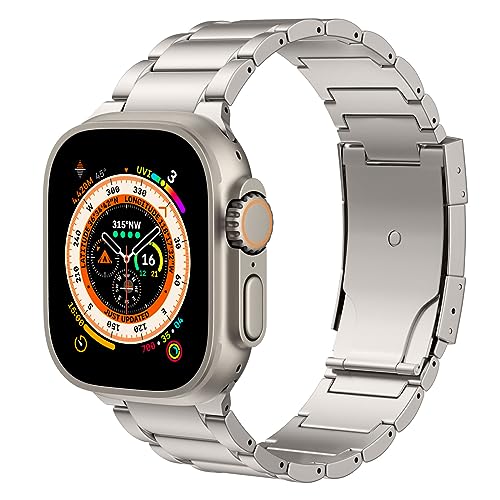 MoKo Titan Armband Kompatibel mit Apple Watch Ultra 2 49mm 45mm 44mm 42mm, Metall Ersatzarmband Uhrenarmband mit Doppeldruckknopfschließe für iWatch Ultra SE 2 SE Series 9 8 7 6 5 4 3 2 1, Titan von MoKo