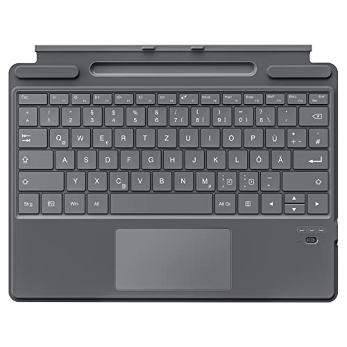 MoKo Touchpad Tastatur für Microsoft Surface Pro 9 & Pro 9 5G 2022/Pro X/Pro 8 2021 13", QWERTZ Layout Kabellose Tastatur mit Stifthalter Integriertem Wiederaufladbaren Akku Bluetooth Keyboard - Grau von MoKo