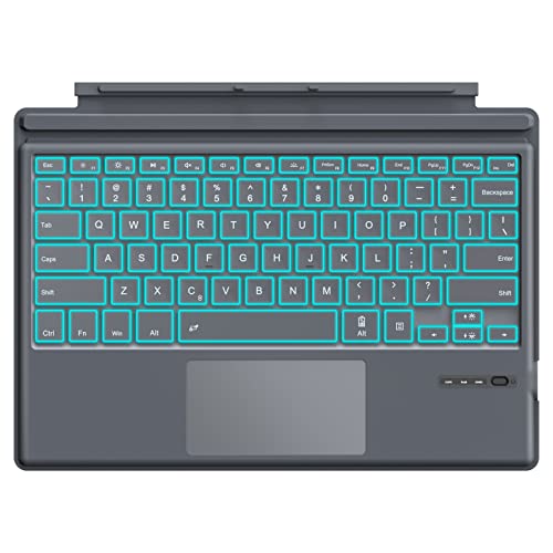 MoKo Type Cover Tastatur Kompatibel mit Microsoft Surface Pro 7 Plus/Pro 7/6/5/4/3, QWERTY Layout Bluetooth Tastatur mit 7 Farben LED Hintergrundbeleuchtung und Trackpad Eingebauter Akku, Grau von MoKo