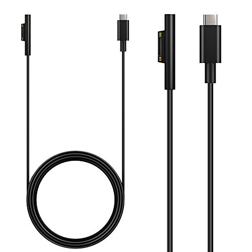 MoKo USB-C Ladekabel, Surface Tpy C Adapterkabel Kompatibel mit Microsoft Surface Pro X/7/6/5/4/3, Surface Laptop/Laptop 2&3, Surface Book 1/2, Surface 3/Go/Studio, 6ft/1.8m (Nur Kabel) - Schwarz von MoKo