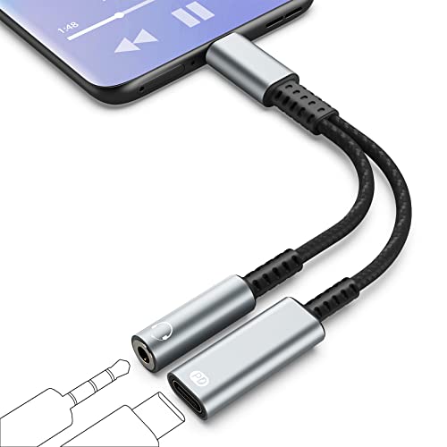 MoKo USB C auf Klinke Adapter und Laden, 2 in 1 USB C auf 3,5mm Kopfhörer Adapter 60W Schnellladung, USB C auf Aux Audio Adapter für iPhone 15 Pro Max/15 Pro/15, Galaxy S23/S22/S21/S20, iPad Pro von MoKo