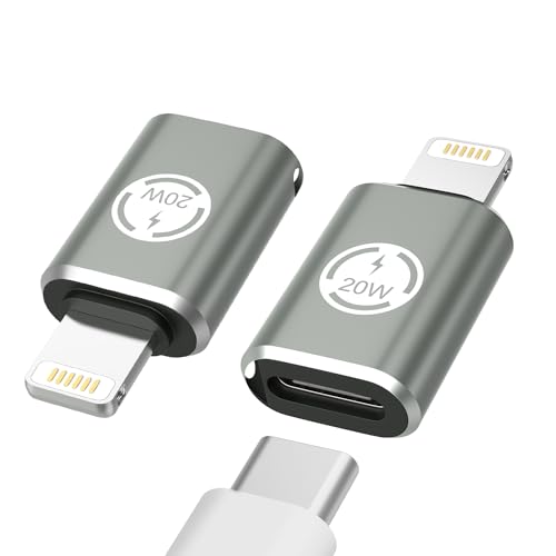 MoKo USB-C auf Lightning Adapter, 2 Stück USB-C Buchse auf Lightning Stecker Adapter unterstützt 20 W PD Schnellladung für iPhone 14/13/12/11/XS/XR/SE, iPad/iPod/AirPods, Nicht für Kopfhörer/OTG von MoKo