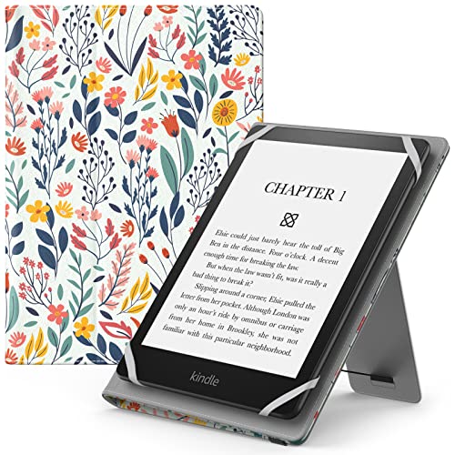 MoKo Universal Hülle für 6 6,8 7" Schutzhülle mit Handschlaufe & Verstellbarem Ständer für Kobo Clara 2E/Fire Tablet/Kindle/Kobo/Voyaga/Lenovo/Sony Kindle eBooks E-Reader Tablet, Blume von MoKo