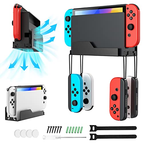 MoKo Wandhalterung für Nintendo Switch/Switch OLED, Metall Halterung mit 4 Joy-Con Haken, Schnelle Wärmeableitung Löcher, Aufbewahrung des Switch in der Nähe oder hinter dem Fernseher, Schwarz von MoKo