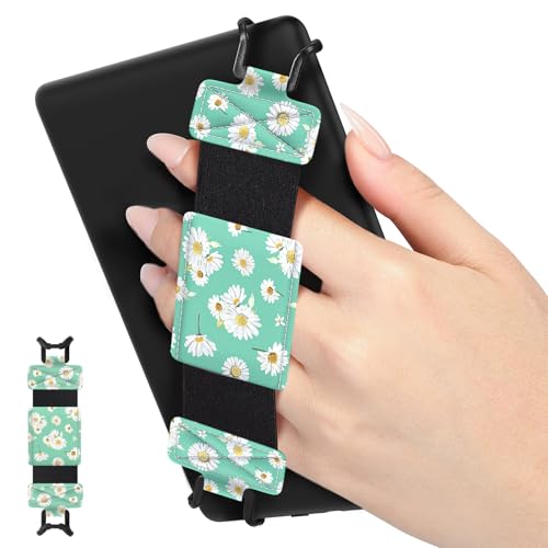 MoKo Weich Handschlaufe für 6" - 8" Kindle eReaders Fire Tablet, Kindle/Kobo/Voyaga/Lenovo/Sony E-Book Tablet Tablet,Hochelastisch Vielseitig Tablet Fingerhalterung Griff Halter,Hellgrün Gänseblümchen von MoKo