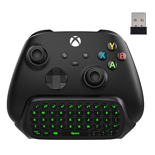 MoKo Xbox Mini Tastatur, 2.4G Empfänger Wireless Chatpad Game Tastatur mit Headset Green Hintergrundbeleuchtung Audio Jack, Kompatibel mit Xbox One S/Xbox One Elite, Xbox Series X/Series S, Schwarz von MoKo