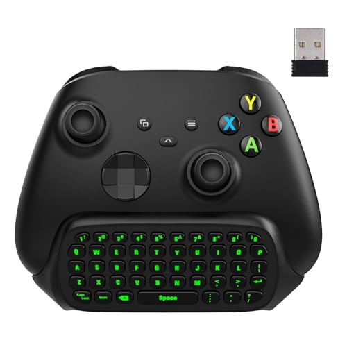 MoKo Xbox Mini Tastatur, 2.4G Empfänger Wireless Chatpad Game Tastatur mit Headset Green Hintergrundbeleuchtung Audio Jack, Kompatibel mit Xbox One S/Xbox One Elite, Xbox Series X/Series S, Schwarz von MoKo