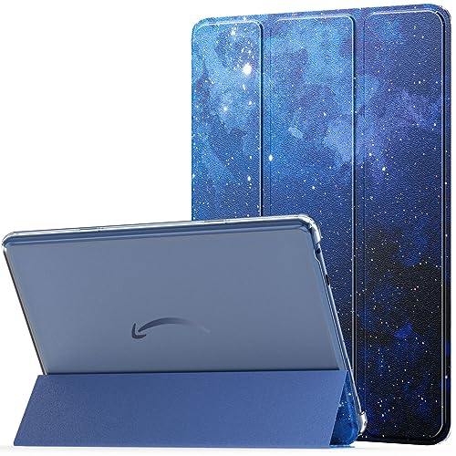 MoKo Hülle für Amazon Fire HD 10 Tablet (13. Gen, 2023 Modell) 10.1", PU Leder Dreifach Schutzhülle für Fire Tablet 10 2023 transparent gefrostet Rückseite, Auto Schlaf/Aufwach, Blau Sterne von MoKo