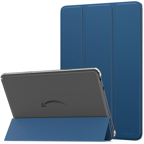 MoKo Hülle für Amazon Fire HD 10 Tablet (13. Gen, 2023 Modell) 10.1", PU Leder Dreifach Schutzhülle für Fire Tablet 10 2023 transparent gefrostet Rückseite, Auto Schlaf/Aufwach,Dunkles Meerblau von MoKo