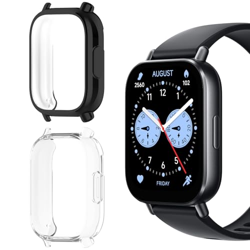 MoSuul 2 Stück Hülle Mit Displayschutz Kompatibel mit Xiaomi Redmi Watch 5 Lite, Rundum Ultradünne Flexible TPU Schutzhülle Gehäuse Anti-Fall für Xiaomi Redmi Watch 5 Lite [Schwarz+Transparent] von MoSuul