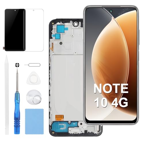 Moautodc Display für Xiaomi Redmi Note 10 4G MZB8458IN, M1908C3KG, M1908C3KH LCD Bildschirmersatz Digitizer Touchscreen Montiert Ersatz mit Werkzeugen (Schwarz mit Rahmen) von Moautodc