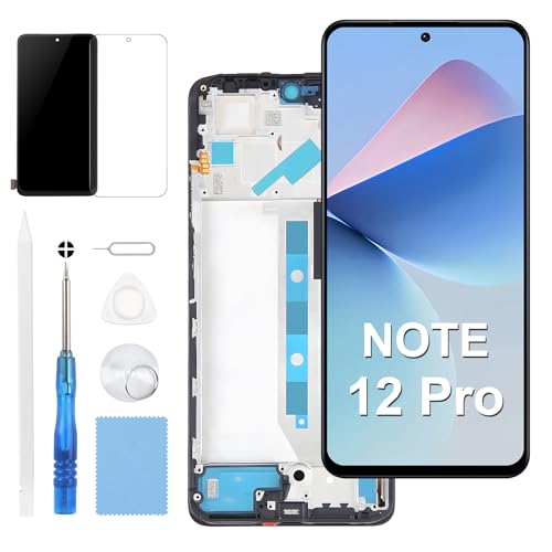 Moautodc Display für Xiaomi Redmi Note 12 Pro 4G 22120RN86G, 22120RN86I, 22126RN91Y, 2212ARNC4L LCD Bildschirmersatz Display Digitizer Touchscreen Montiert Ersatz mit Werkzeugen (Schwarz mit Rahmen) von Moautodc