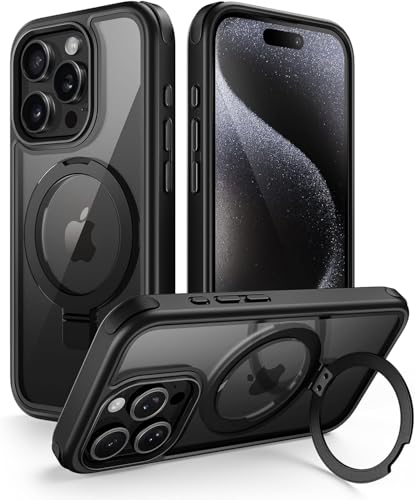 MobNano 2024 Neu Magnetisch Ständer iPhone 15 Pro Hülle, Hybrid Ringhalter Handyhülle für MagSafe, Stoßfest Durchsichtig Schutzhülle mit Silikon Bumper Magnet Stand 15pro Phone Case - Schwarz MobNano 2024 Neu Magnetisch Ständer iPhone 15 Pro Hülle, Hybrid Ringhalter Handyhülle für MagSafe, Stoßfest Durchsichtig Schutzhülle mit Silikon Bumper Magnet Stand 15pro Phone Case - Schwarz von MobNano