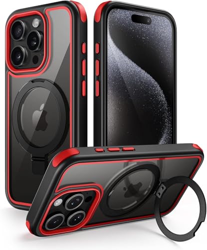 MobNano 2024 Neu Magnetisch Ständer iPhone 15 Pro Max Hülle, Hybrid Ringhalter Handyhülle für MagSafe, Stoßfest Durchsichtig Schutzhülle mit Silikon Bumper Magnet Stand Phone Case - Rot MobNano 2024 Neu Magnetisch Ständer iPhone 15 Pro Max Hülle, Hybrid Ringhalter Handyhülle für MagSafe, Stoßfest Durchsichtig Schutzhülle mit Silikon Bumper Magnet Stand Phone Case - Rot von MobNano