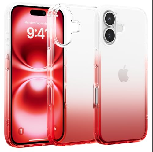 MobNano Durchsichtig Hülle für iPhone 16, Dünn Stoßfest Bumper Crystal Clear Schutzhülle, Anti Gelb Kratzfeste Handyhülle Transparent Rückseite iPhone 16 Case -Gefälle Rot Grad-RED MobNano Durchsichtig Hülle für iPhone 16, Dünn Stoßfest Bumper Crystal Clear Schutzhülle, Anti Gelb Kratzfeste Handyhülle Transparent Rückseite iPhone 16 Case -Gefälle Rot Grad-RED von MobNano
