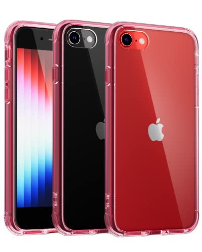 MobNano Hybrid Crystal Durchsichtig Handy Hülle für iPhone se 2022 2020 Hülle, iPhone 8 7 Hülle, Stoßfest Bumper Transparent Handyhülle Clear Kantenschutz Silikon iPhone 7 8 SE2 SE3 Case - Rot von MobNano