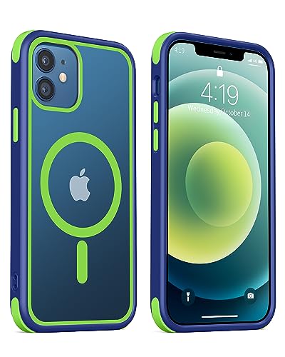 MobNano Hybrid Magnetisch Durchsichtig Hülle für iPhone 12 Hülle, iPhone 12 Pro Hülle [Kompatibel mit MagSafe] Stoßfest Bumper Transparent Magnet Handyhülle Silicone iPhone 12 12pro Case Blau/Gelbgrün von MobNano