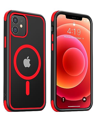 MobNano Hybrid Magnetisch Durchsichtig Hülle für iPhone 12 Hülle, iPhone 12 Pro Hülle [Kompatibel mit MagSafe] Stoßfest Bumper Transparent Magnet Handyhülle Silicone iPhone 12 12pro Case - Schwarz/Rot von MobNano