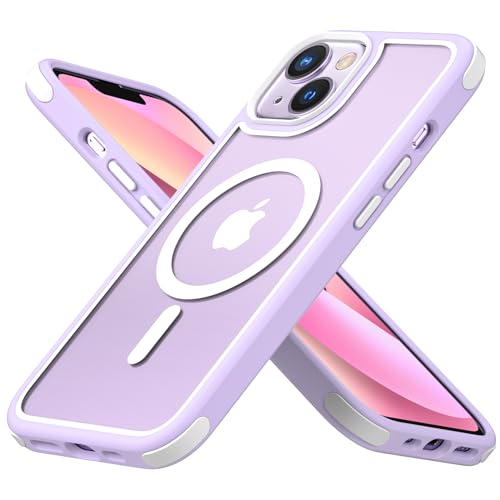 MobNano Hybrid Magnetisch Durchsichtig Hülle für iPhone 13 Hülle, iPhone 14 Hülle [Kompatibel mit MagSafe] Stoßfest Bumper Transparent Starke Magnet Handyhülle Silicone iPhone 13 14 Case-Violett/Weiß von MobNano