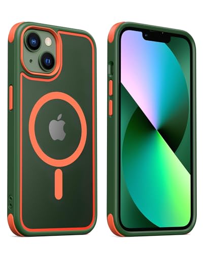 MobNano Hybrid Magnetisch Durchsichtig Hülle für iPhone 13 Hülle, iPhone 14 Hülle [Kompatibel mit MagSafe] Stoßfest Bumper Transparent Starke Magnet Handyhülle Silicone iPhone 13 14 Case - Grün von MobNano