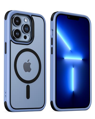 MobNano Hybrid Magnetisch Durchsichtig Hülle für iPhone 13 Pro Hülle [Kompatibel mit MagSafe] Stoßfest Bumper Transparent Starke Magnet Handyhülle Clear Silicone iPhone 13pro Case - Blau/Schwarz von MobNano