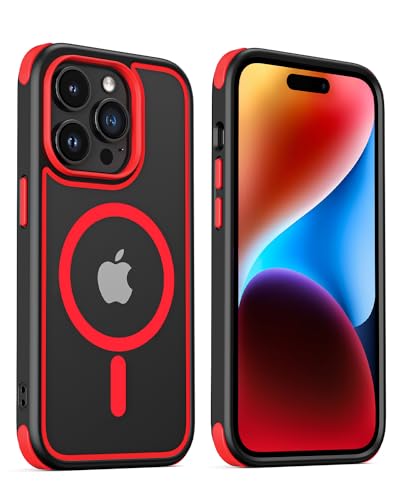 MobNano Hybrid Magnetisch Durchsichtig Hülle für iPhone 14 Pro Max Hülle [Kompatibel mit MagSafe] Stoßfest Bumper Transparent Magnet Handyhülle Silicone iPhone 14promax Case Schwarz/Rot von MobNano