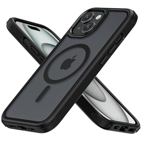 MobNano Hybrid Magnetisch Durchsichtig Hülle für iPhone 15 Hülle [Kompatibel mit MagSafe] Stoßfest Bumper Transparent Starke Magnet Handyhülle Clear Silicone iPhone 15 Case - Schwarz/Schwarz von MobNano