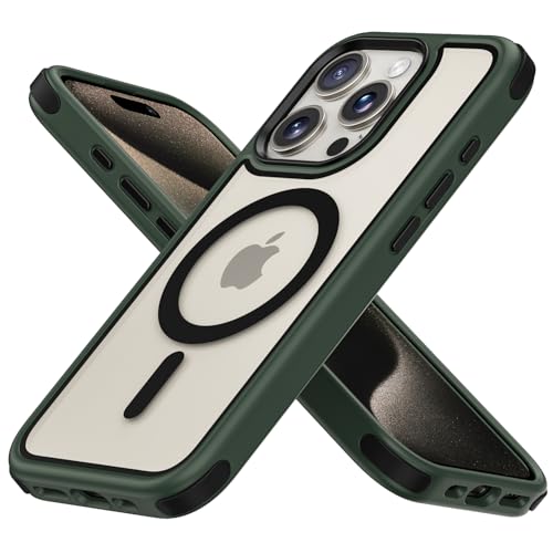 MobNano Hybrid Magnetisch Durchsichtig Hülle für iPhone 15 Pro Max Hülle [Kompatibel mit MagSafe] Stoßfest Bumper Transparent Starke Magnet Handyhülle Clear Silicone iPhone 15promax Case Alpin Grün von MobNano