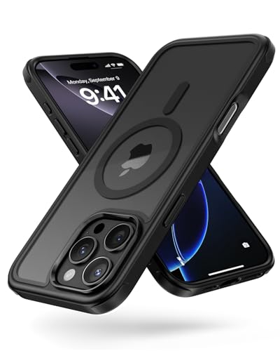 MobNano Hybrid Magnetisch Durchsichtig Hülle für iPhone 16 Pro Max Hülle [Kompatibel mit MagSafe] Stoßfest Bumper Transparent Starke Magnet Handyhülle Clear Silicone iPhone 16promax Case Schwarz von MobNano
