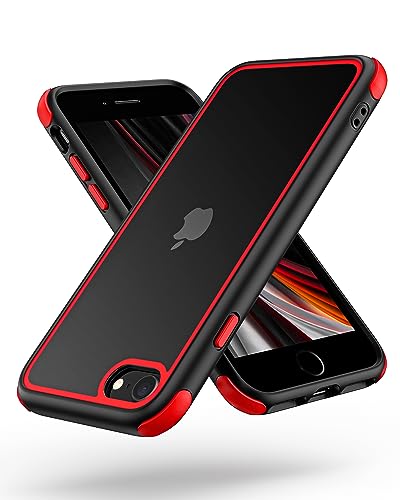 MobNano Ultra Hybrid Durchsichtig Handy Hülle für iPhone se 2022 2020, Stoßfest Bumper Transparent Handyhülle 360 Grad Kantenschutz Silikon iPhone 7 8 SE2 SE3 Case Schwarz Rot von MobNano