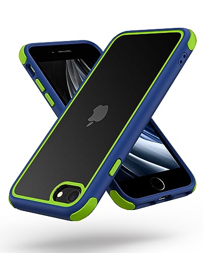 MobNano Ultra Hybrid Durchsichtig Handy Hülle für iPhone se 2022 2020 Hülle, iPhone 8 7 Hülle, Stoßfest Bumper Transparent Handyhülle 360 Grad Kantenschutz Silikon iPhone 7 8 SE2 3 Case Blau Gelbgrün von MobNano