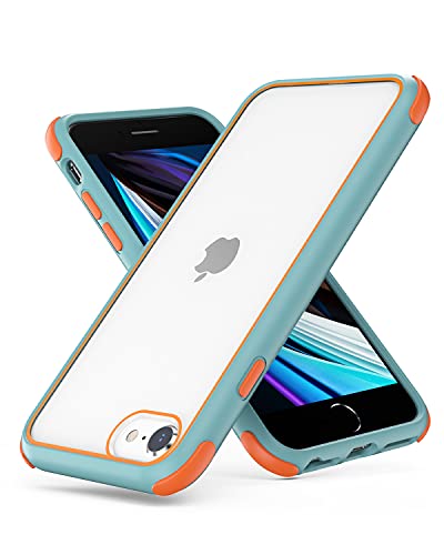 MobNano Ultra Hybrid Durchsichtig Handy Hülle für iPhone se 2022 2020 Hülle, iPhone 8 7 Hülle, Stoßfest Bumper Transparent Handyhülle 360 Grad Kantenschutz Silikon iPhone 7 8 SE2 SE3 Case Blau Orange von MobNano