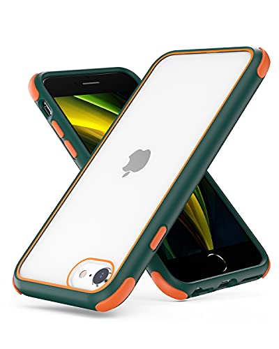 MobNano Ultra Hybrid Durchsichtig Handy Hülle für iPhone se 2022 2020 Hülle, iPhone 8 7 Hülle, Stoßfest Bumper Transparent Handyhülle 360 Grad Kantenschutz Silikon iPhone 7 8 SE2 SE3 Case Grün Orange von MobNano