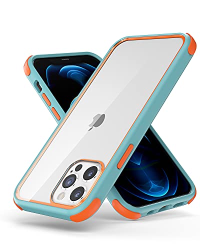 MobNano Ultra Hybrid Durchsichtig Hülle für iPhone 12 Hülle, iPhone 12 Pro Hülle Stoßfest Bumper Transparent Handyhülle Shockproof Fallschutz Silicone iPhone 12 12 Pro Case - Blau/Orange von MobNano